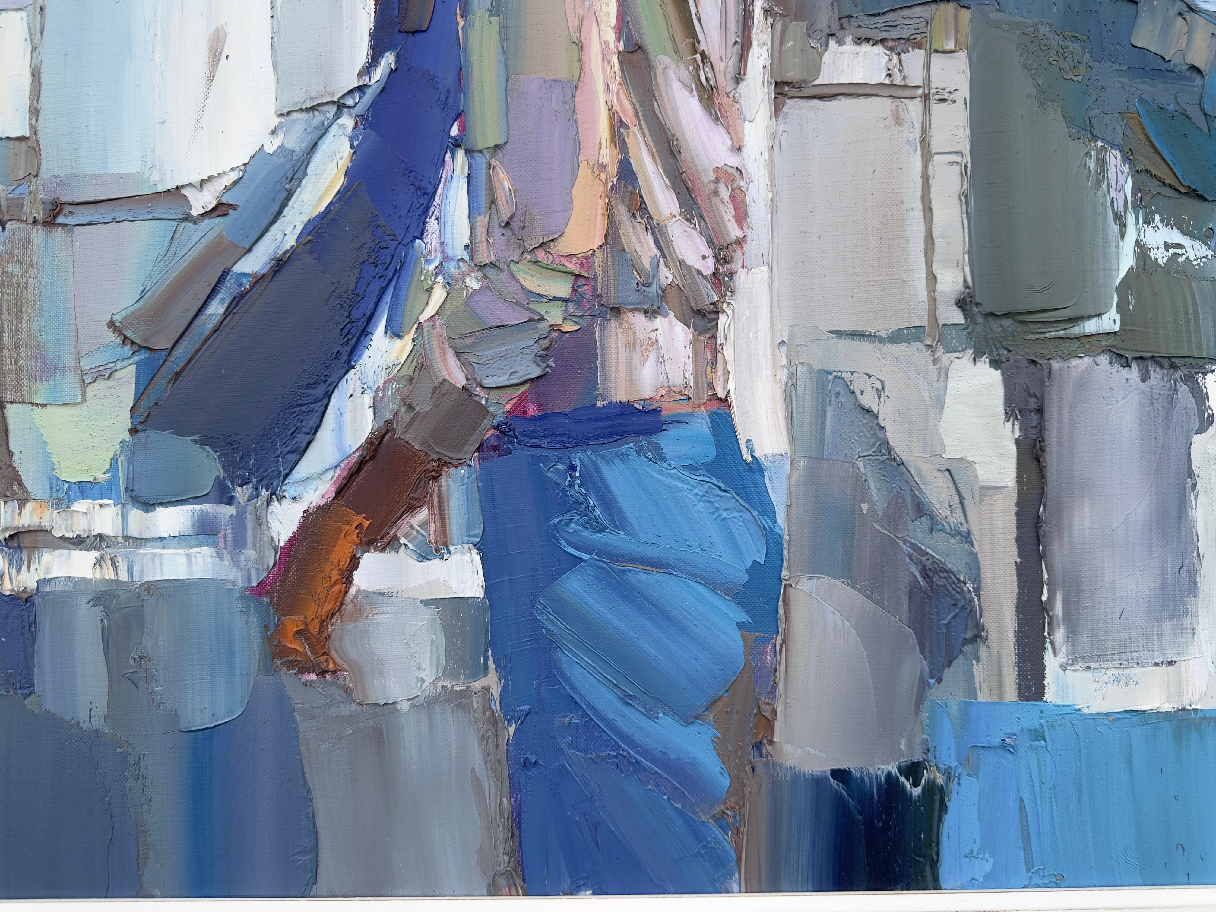 Coste Mujer Joven Junto al Mar - Abstract Painting Azul de Nicola Simbari