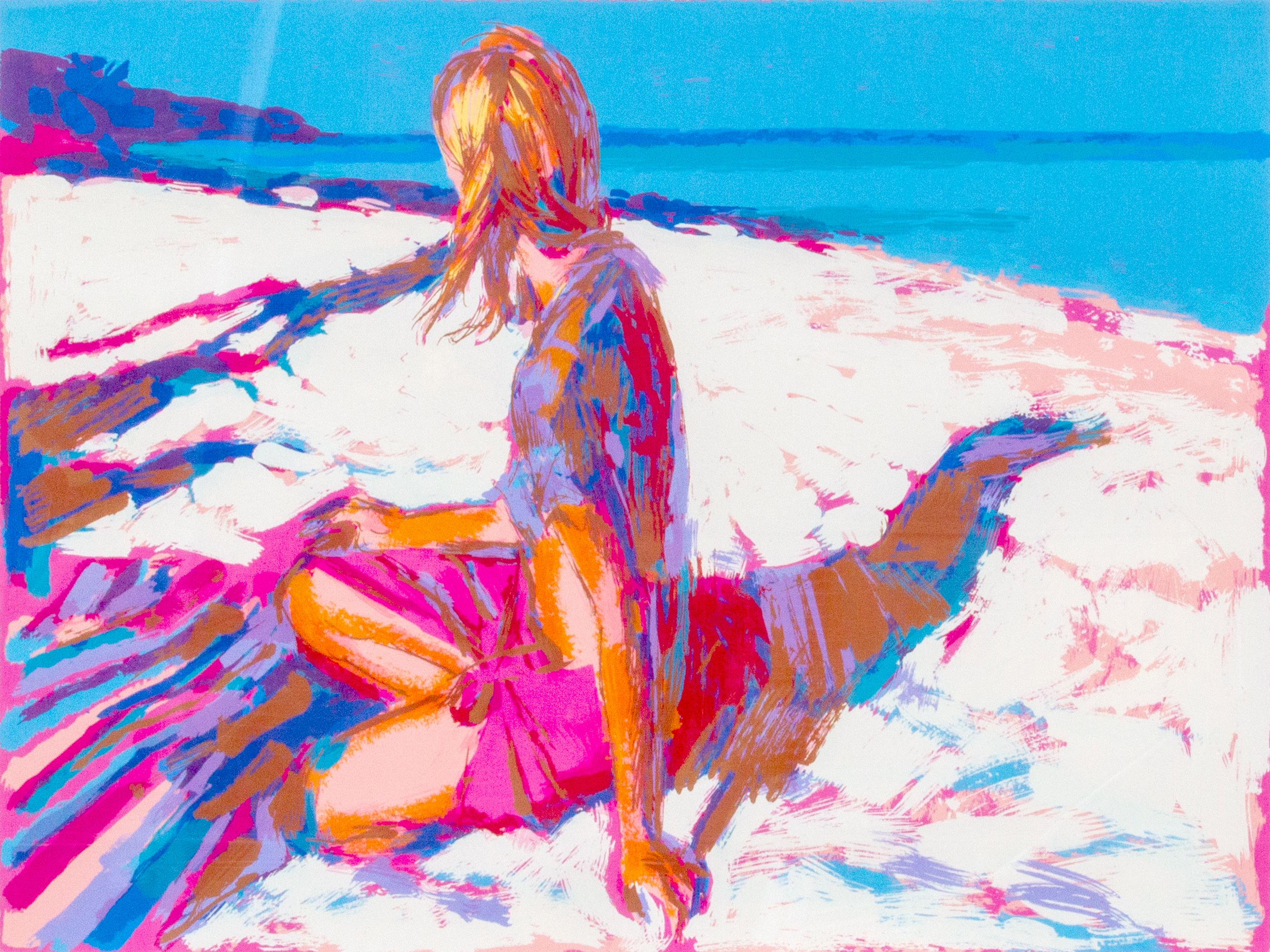 Aegian, Large Framed Beach Silkscreen by Simbari - Print by Nicola Simbari