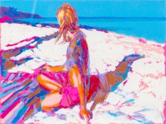 Aegian, Large Framed Beach Silkscreen by Simbari