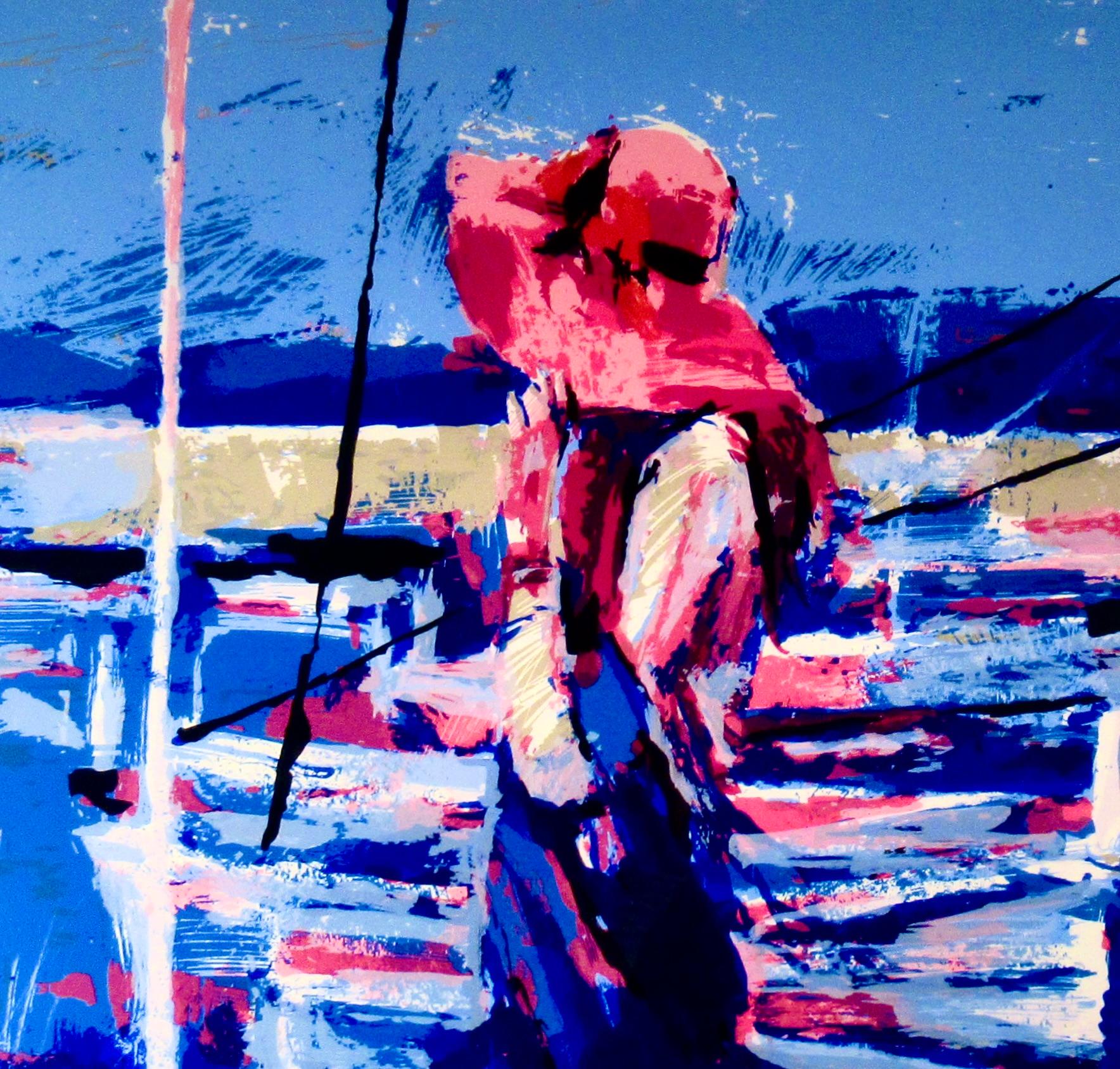 Girl at the Docks - Gray Landscape Print by Nicola Simbari