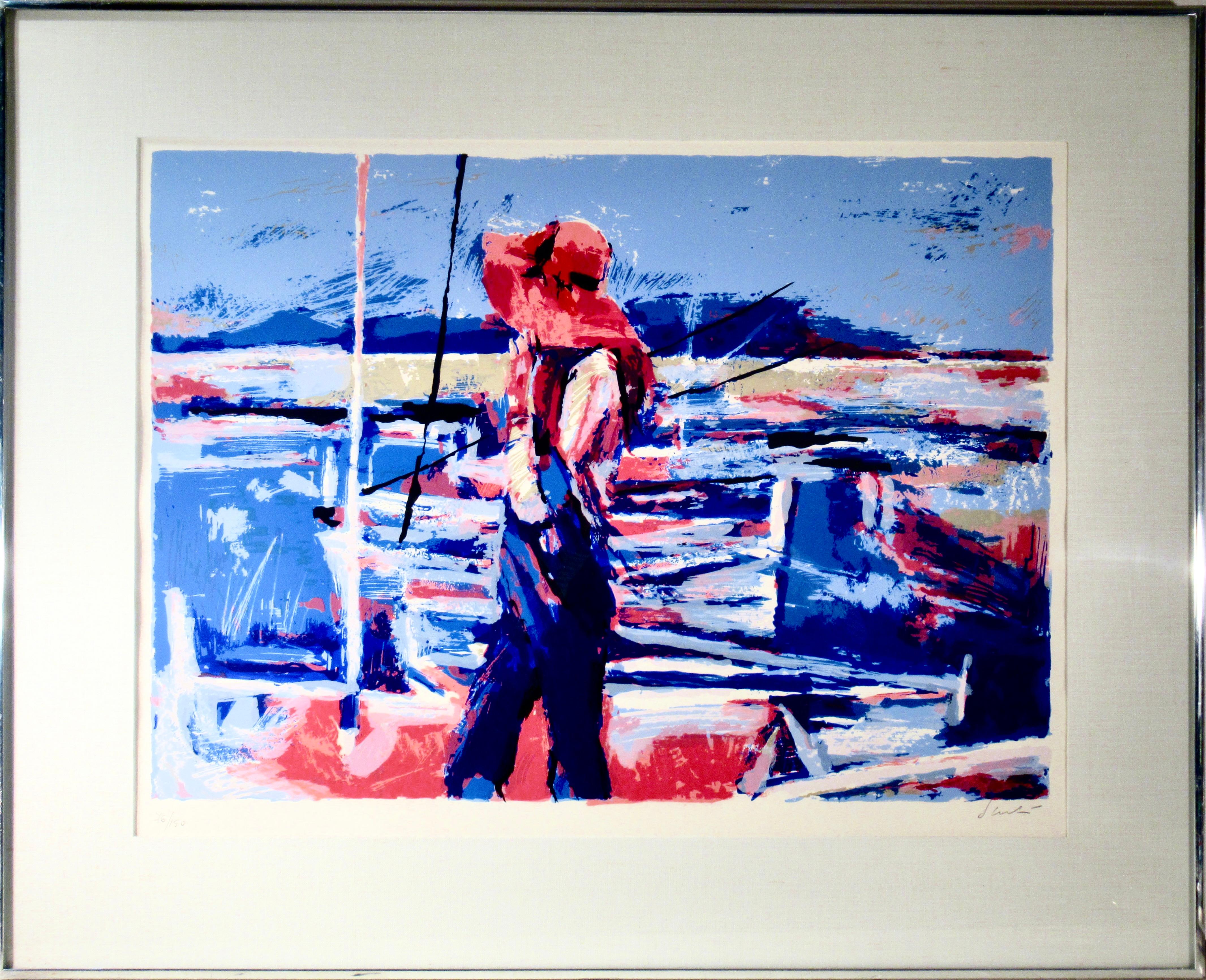 Nicola Simbari Landscape Print - Girl at the Docks