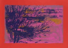 Landscape on Red - Screen Print by Nicola Simbari - 1970s