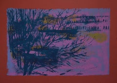 Landscape on Red - Screen Print by Nicola Simbari - 1976