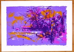 Paesaggio su viola - Serigrafia di Nicola Simbari - 1975