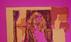 Model on Fuchsia - Original Lithograph by Nicola Simbari - 1976