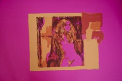 Model on Fuchsia - Original Lithograph by Nicola Simbari - 1976