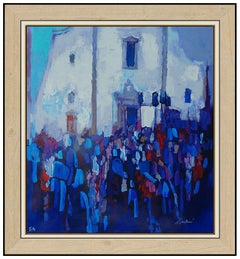 Nicola Simbari Large Color Silkscreen Hand Signed Modern Cityscape Art Painting