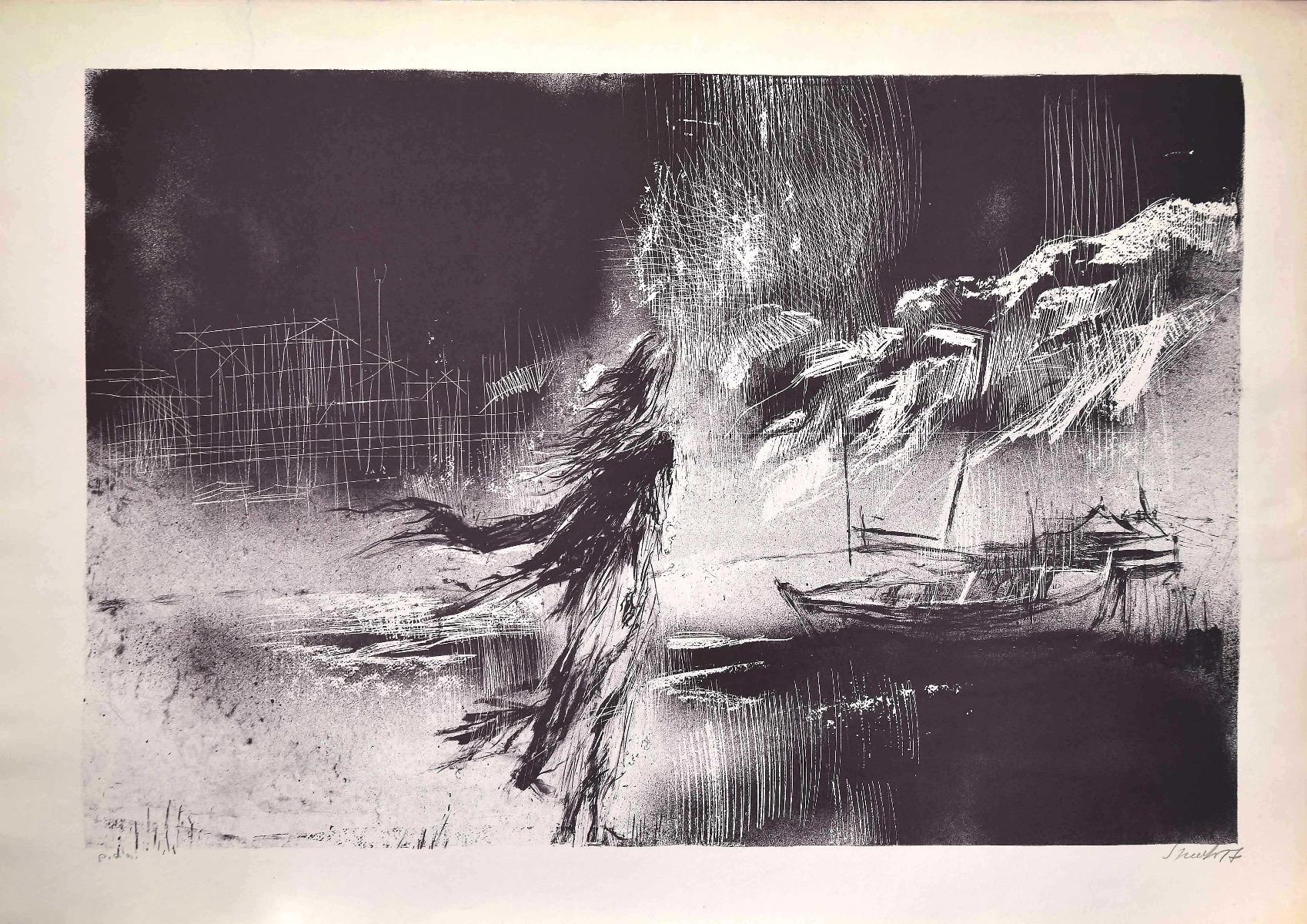 On the Beach – Lithographie von Nicola Simbari – On the Beach – 1977