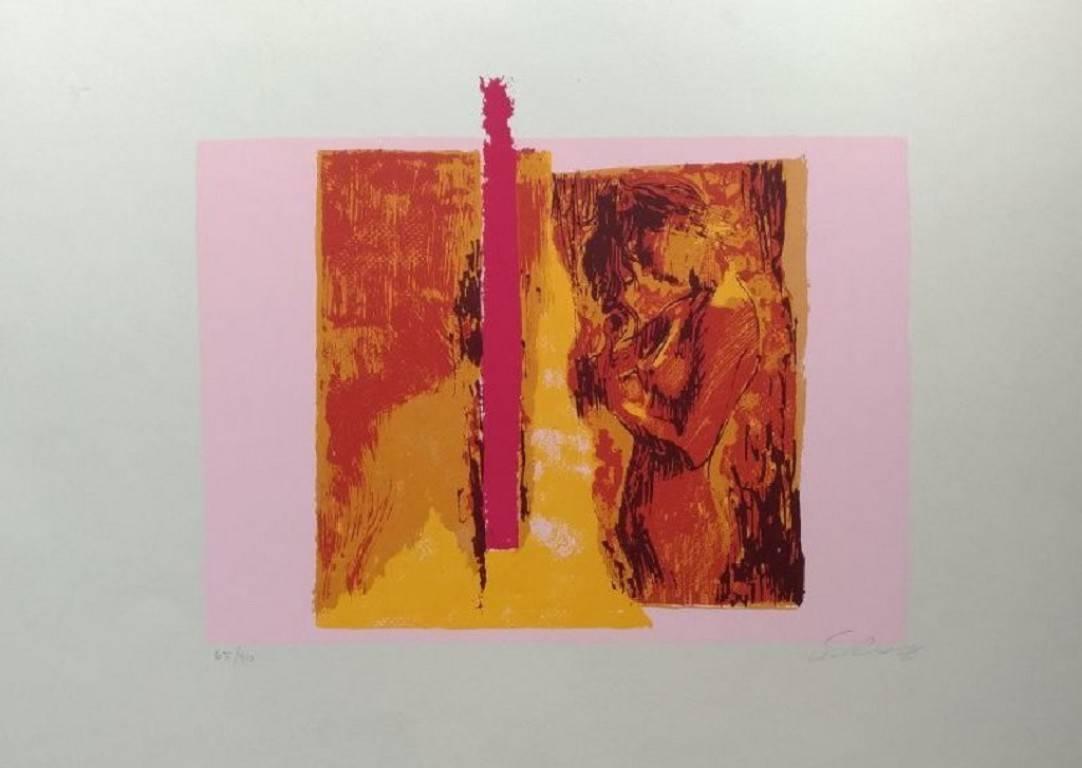 Nicola Simbari Nude Print - Pink Nude - Original Screen Print by N. Simbari - 1976