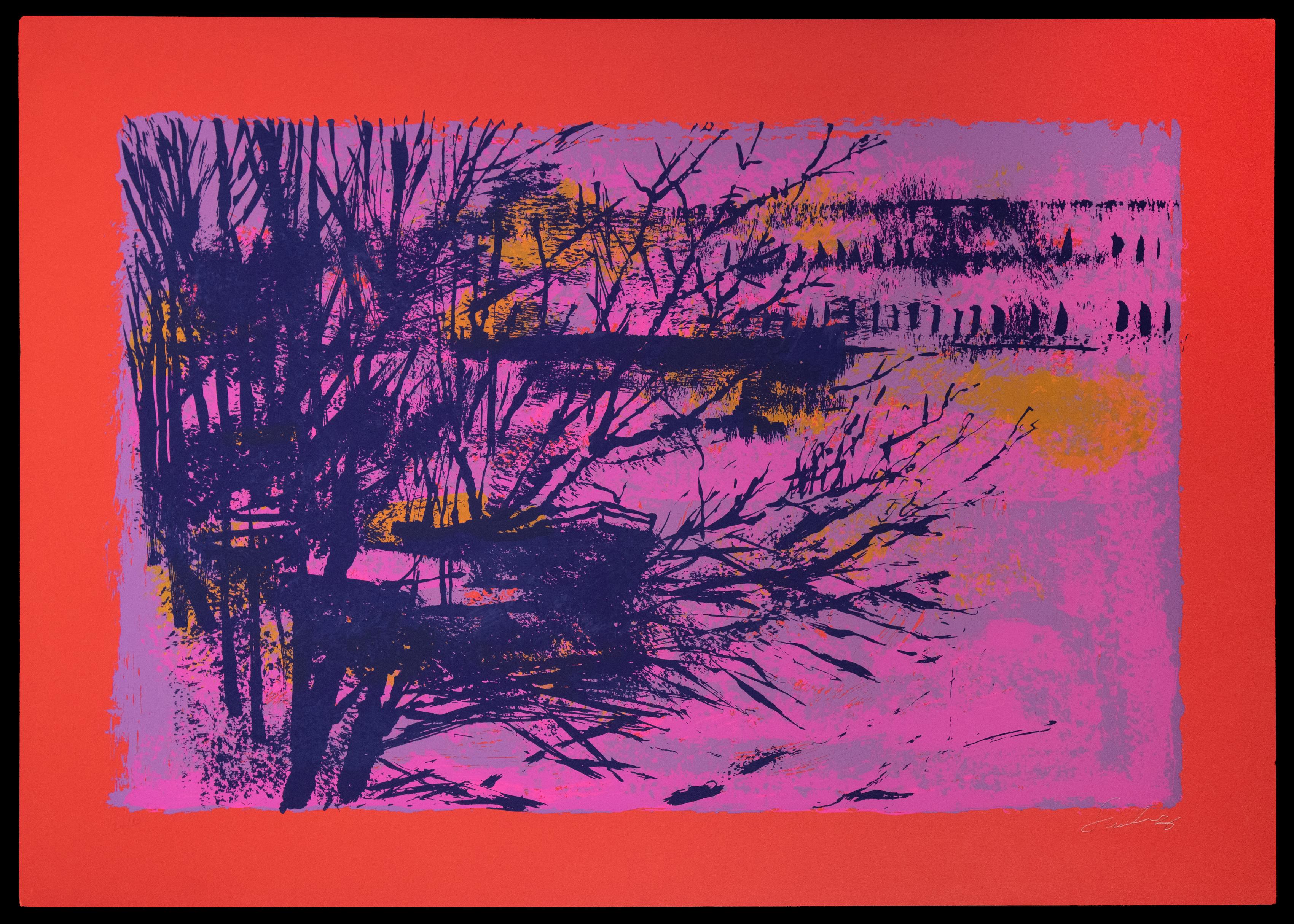 Red/Violet Landscape - Lithograph by Nicola Simbari - 1976