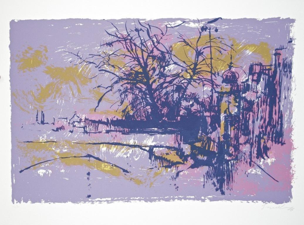 Violette Landschaft - Siebdruck von Nicola Simbari - 1976