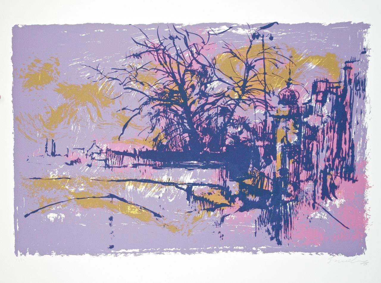 White\Violet Landscape - Original Silkscreen by Nicola Simbari For Sale 1