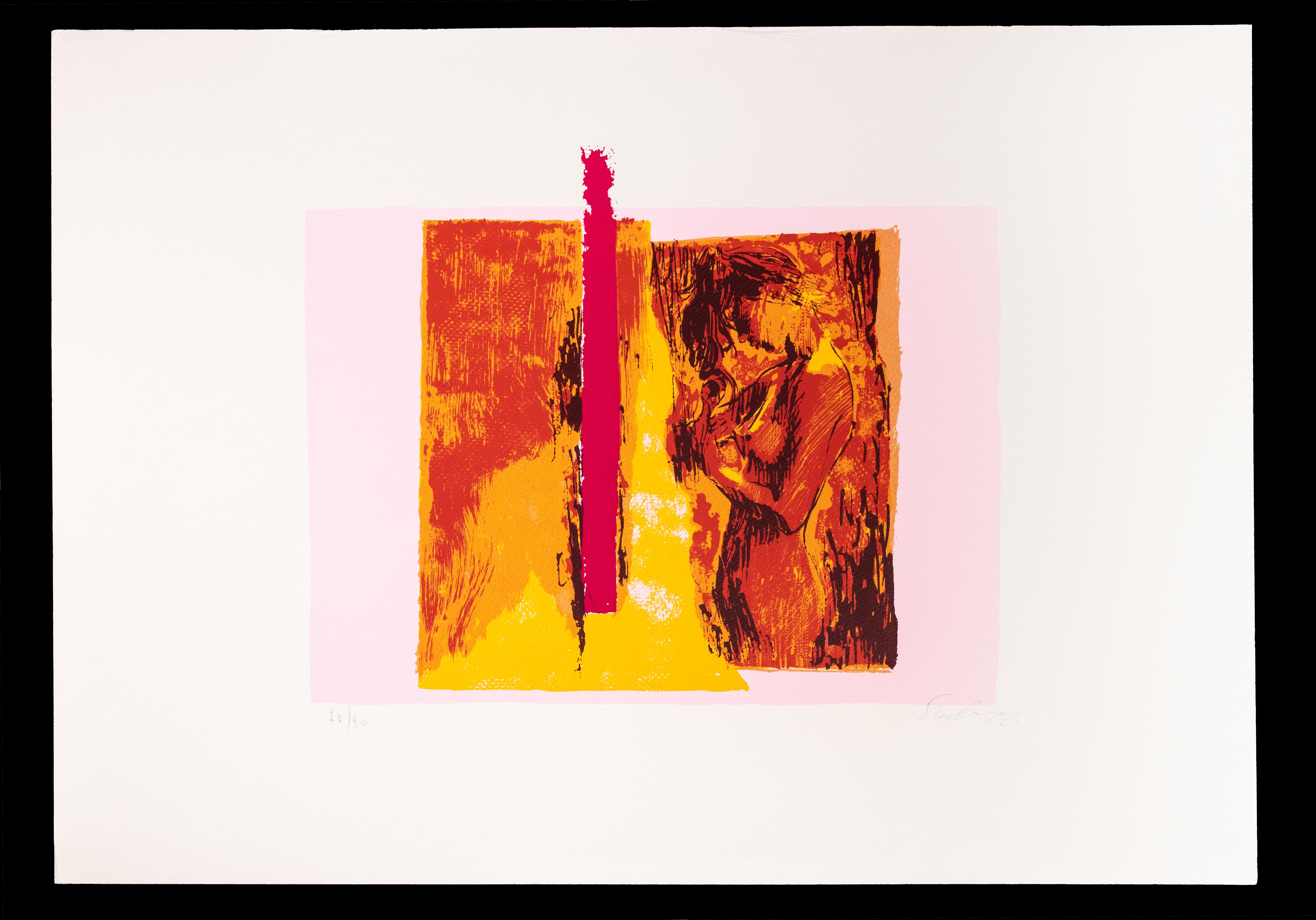 Woman in Pink – Originallithographie von Nicola Simbari – 1976 im Angebot 1