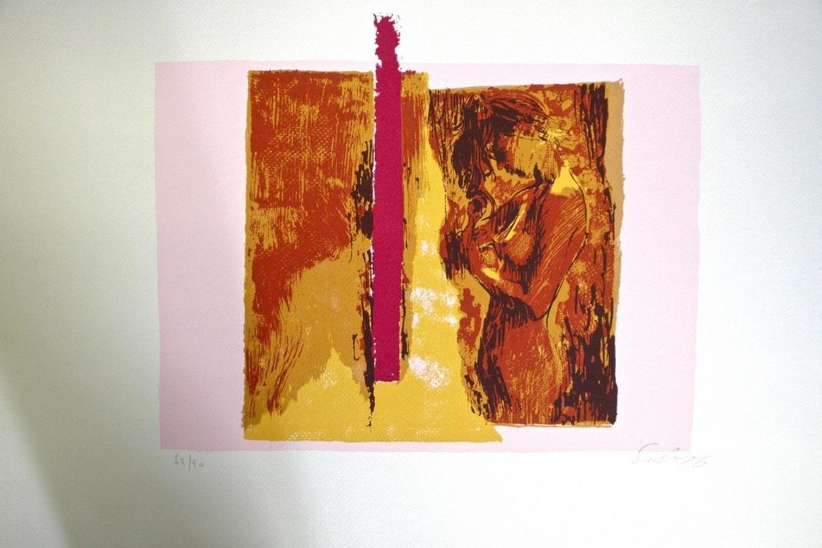 Femme en rose - Sérigraphie de Nicola Simbari - 1976