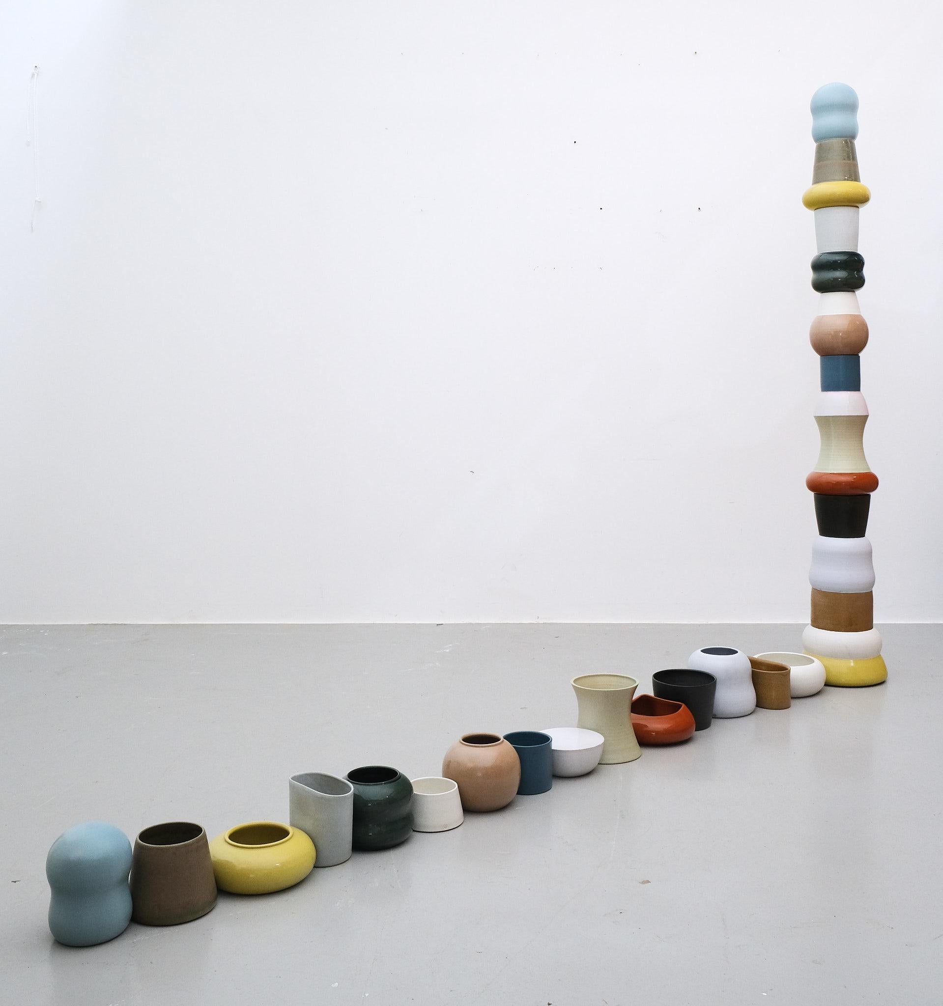 Nicola Tassie – Folly, 2023
Glazed stoneware
H123 x W315 x D36.5 cm
Two-part totem
Ref: 9945

A striking two-part ceramic totem by renowned British artist Nicola Tassie, Folly exemplifies her bold, sculptural approach to clay. Created in 2023, this