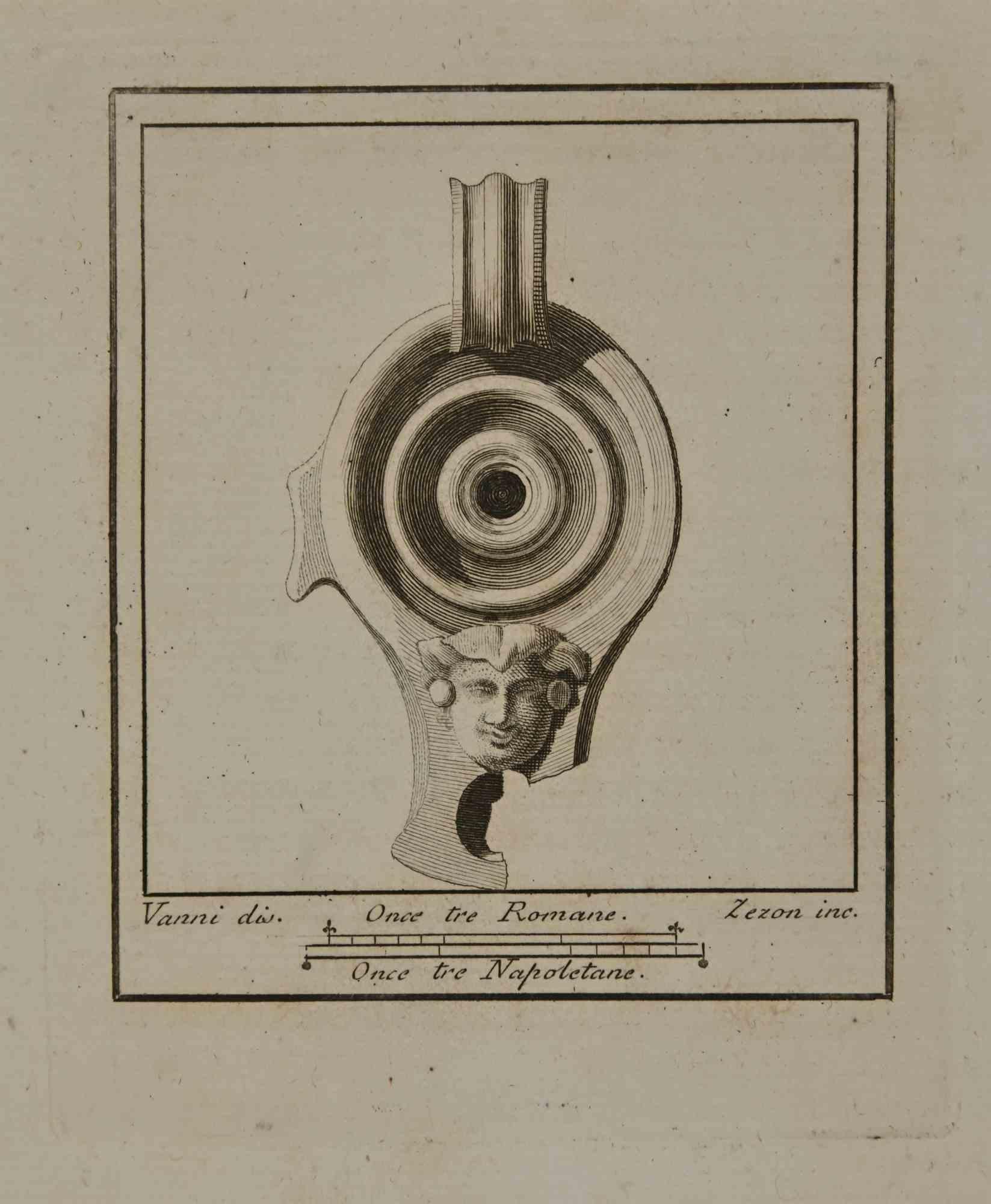 Antikes Stilleben aus der Serie "Antiquitäten von Herculaneum", ist eine Radierung auf Papier, die von Antonio Zezon und Nicola Vanni im 18.

Signiert auf der Platte.

Gute Bedingungen bis auf die Beschilderung aufgrund der Zeit.

Die Radierung