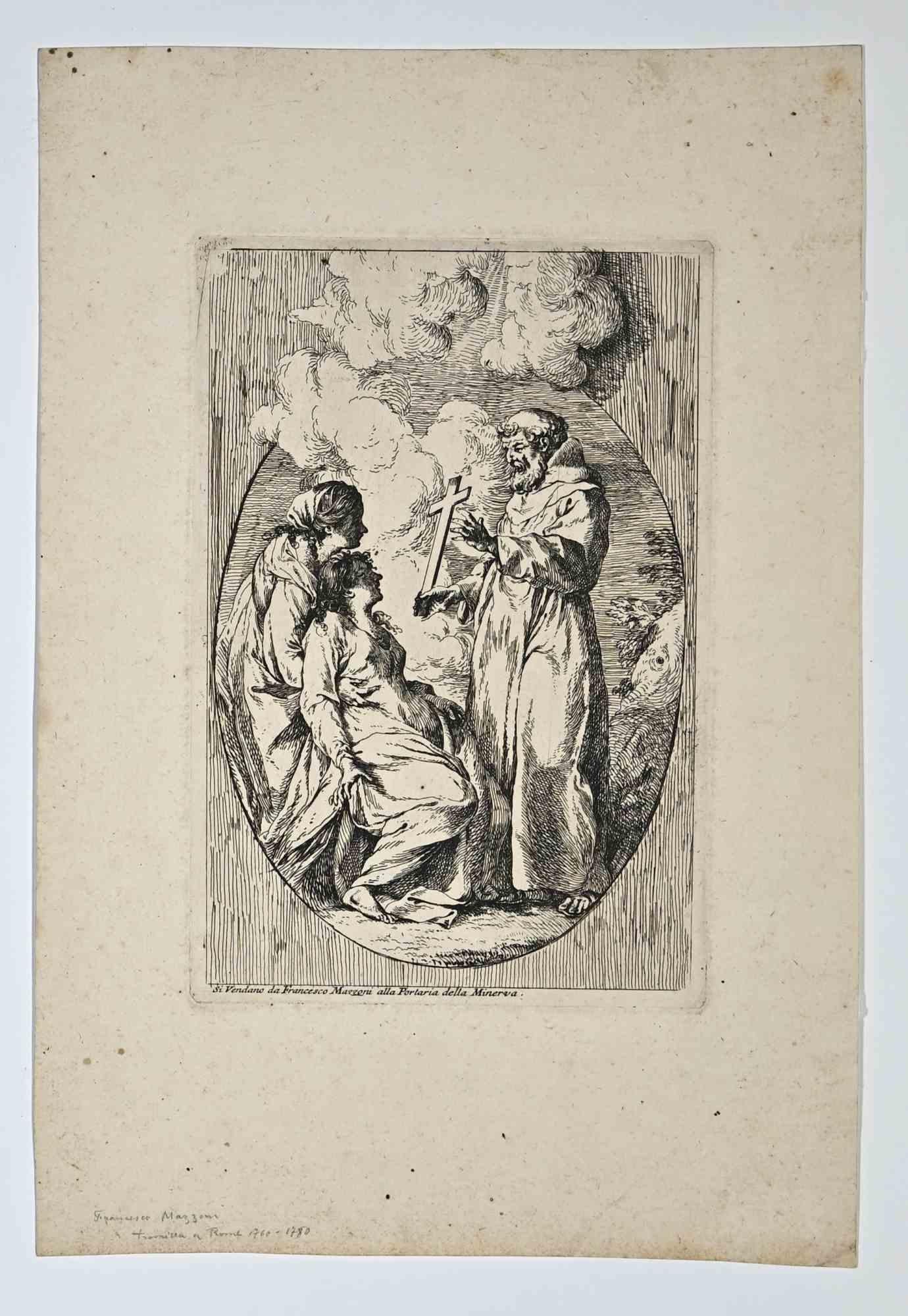 Nicola Vanni Figurative Print - Axiom - Etching by Francesco Mazzoni - 18th Century