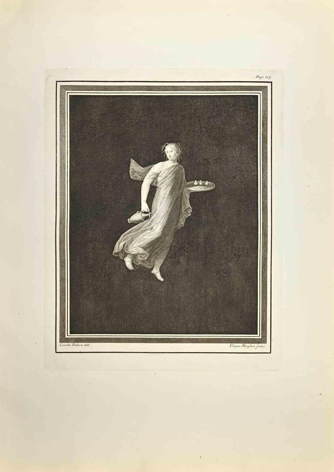 Goddess from "Antiquities of Herculaneum" is an etching on paper realized by Filippo Morghen in the 18th Century.

Signed on the plate.

Good conditions with some foxing and folding due to the time.

The etching belongs to the print suite