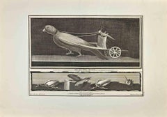 Grasshopper Driving a Parrot-Cart – Radierung von Nicola Vanni – 18. Jahrhundert