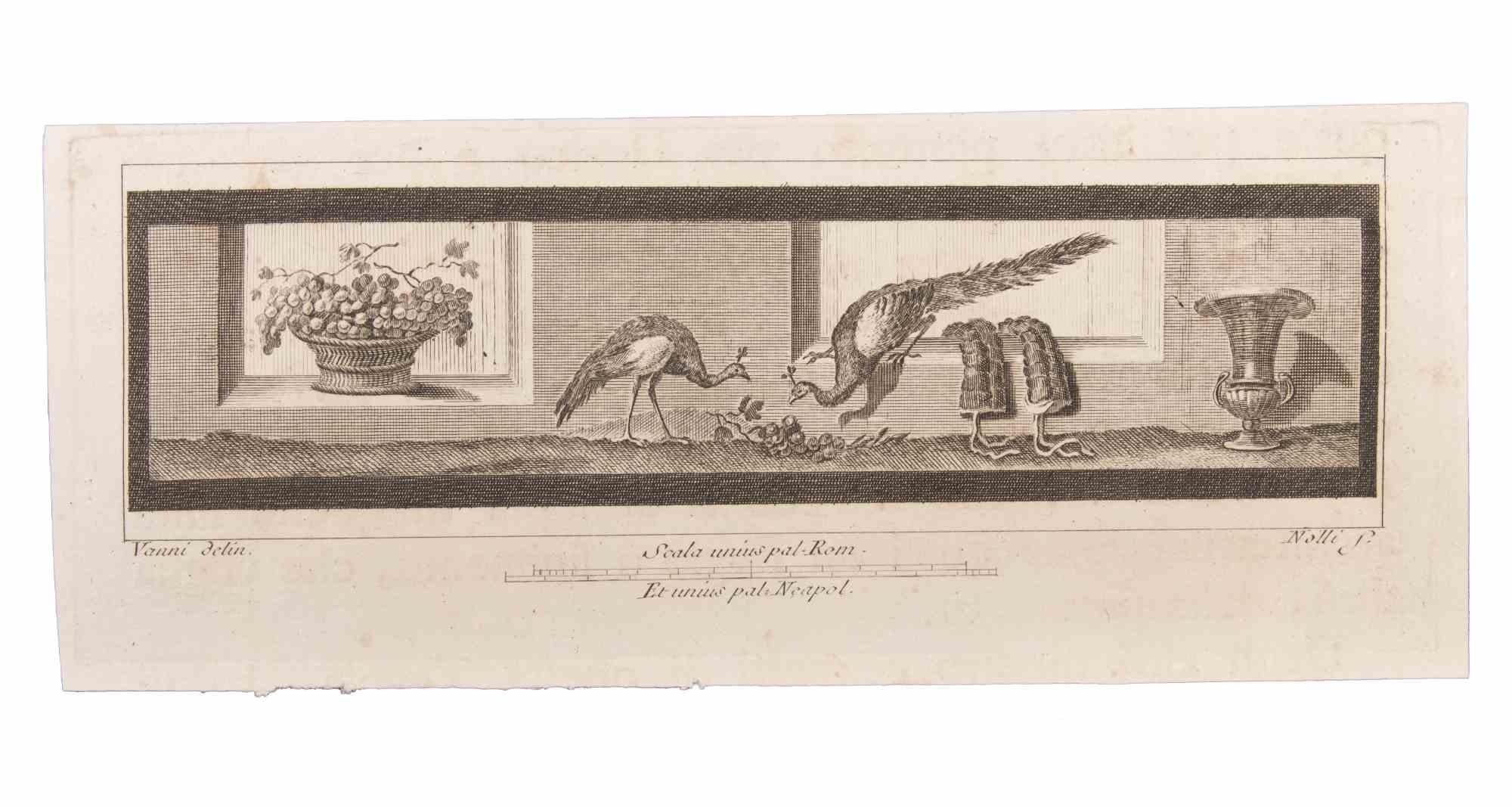 Nicola Vanni Figurative Print - Landscape With Monuments and Figures - Etching by Niccolò Vanni - 18th Century