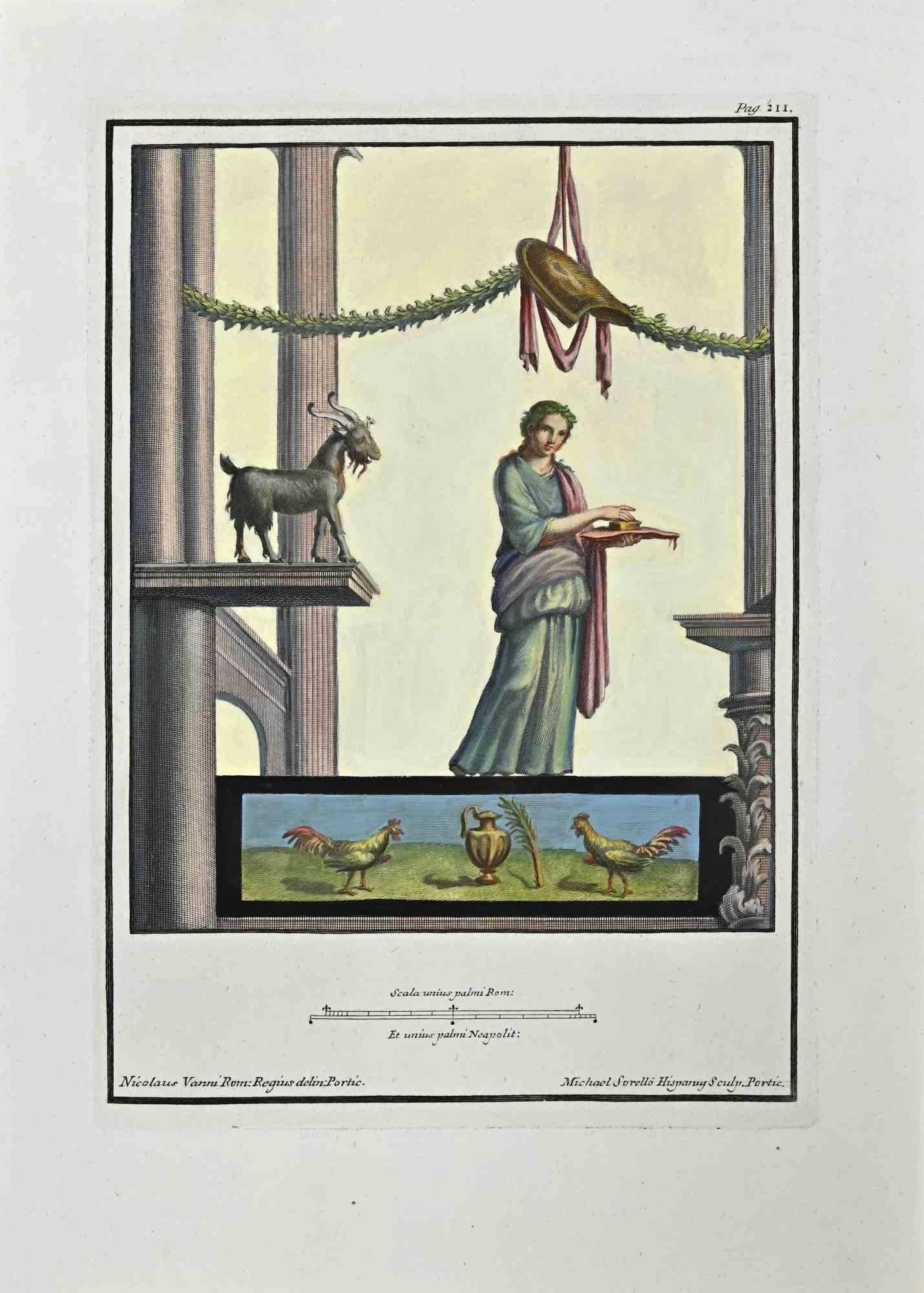 Offering Vesta from "Antiquities of Herculaneum" is a Hand-colored etching on paper realized by Nicola Vanni in the 18th Century.

Signed on the plate.

Good conditions.

The etching belongs to the print suite “Antiquities of Herculaneum Exposed”