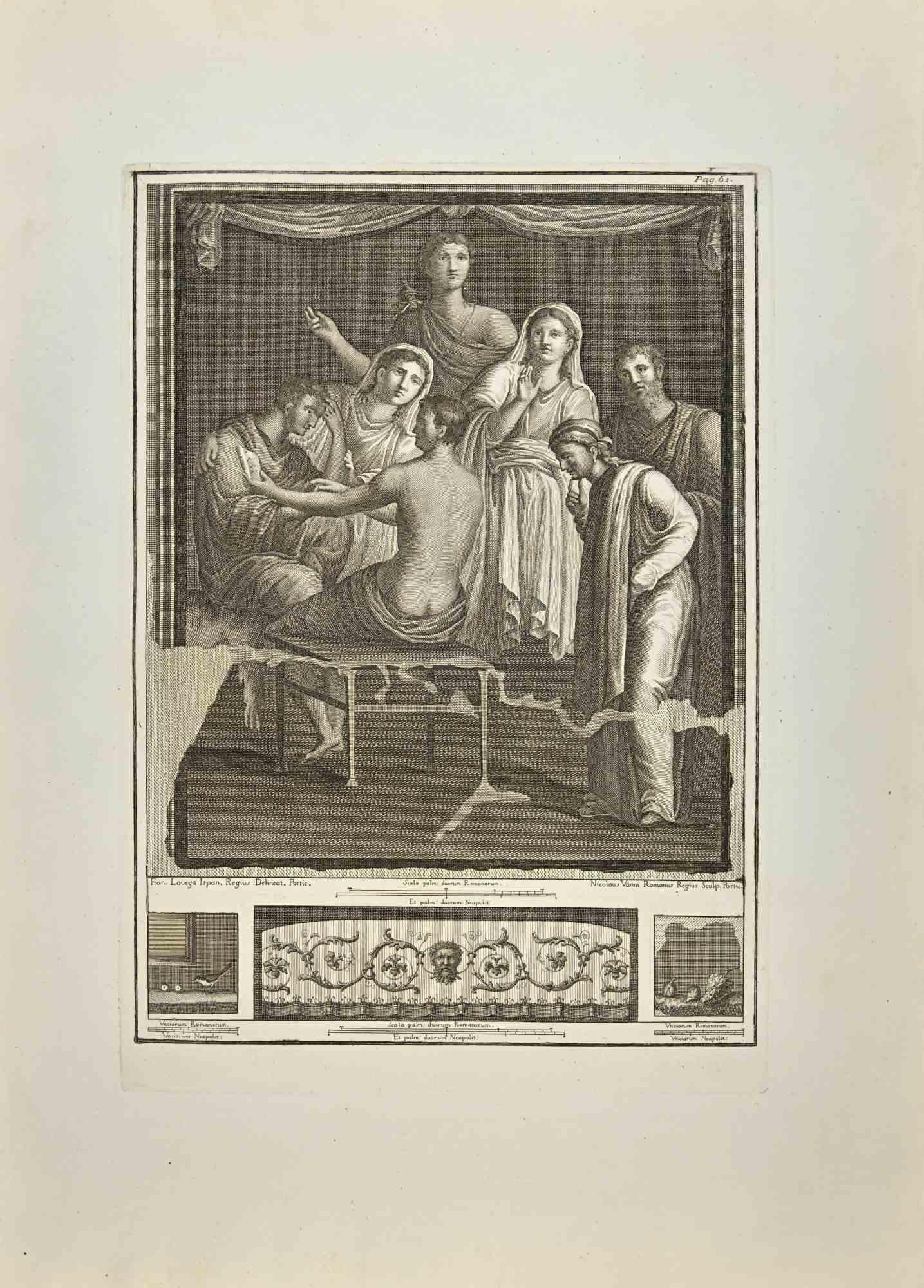 Rhetoric In The Roman Empire from "Antiquities of Herculaneum" is an etching on paper realized by Nicola Vanni in the 18th Century.

Signed on the plate.

Good conditions with some folding.

The etching belongs to the print suite “Antiquities of