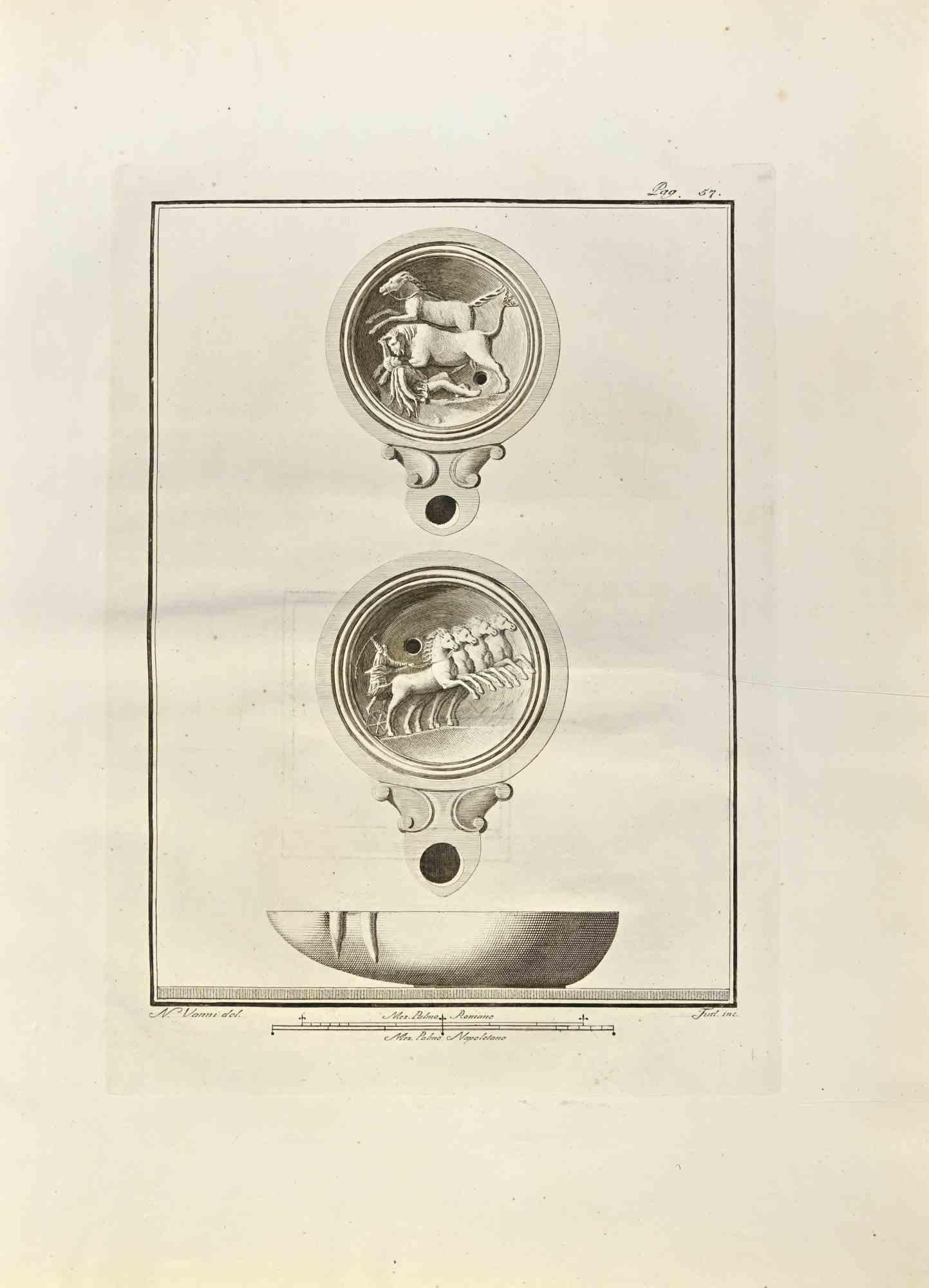 Still Life With Horses from "Antiquities of Herculaneum"  is an etching on paper realized by Nicola Vanni in the 18th Century.

Signed on the plate.

Good conditions with folding, due to the time

The etching belongs to the print suite “Antiquities