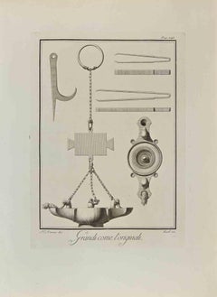 Surgical Objects and Oil Lamp - Etching by Nicola Vanni - 18th Century