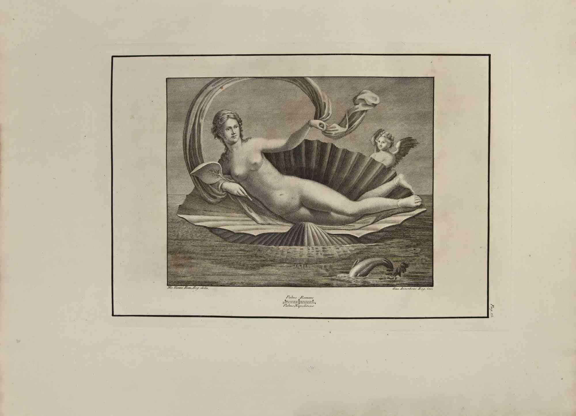 The Birth Of Venus from "Antiquities of Herculaneum" is an etching on paper realized by Nicola Vanni in the 18th Century.

Signed on the plate.

Good conditions and aged.

The etching belongs to the print suite “Antiquities of Herculaneum Exposed”