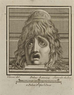 Masque tragique de style pompéien - gravure de Nicola Vanni - 18e siècle