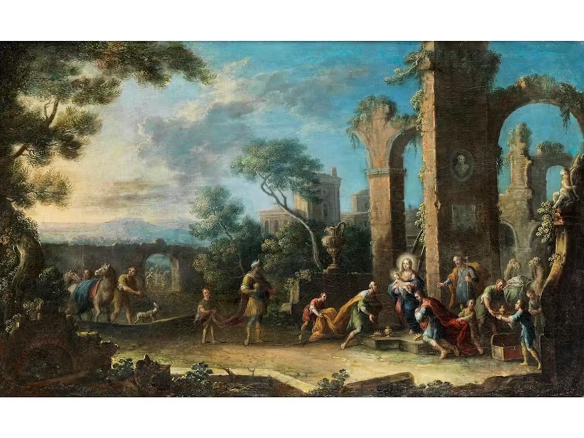 18th Century by Nicola Viso The adoration of the magi Oil on canvas - Old Masters Painting by Nicola Viso (active in Naples in the first half of the 18th century)