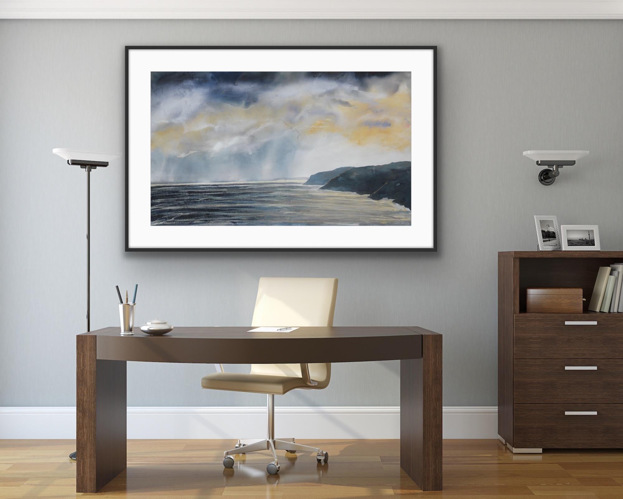 Peinture originale de paysage Golden Storm, Paysage, Peinture de Cornouailles - Painting de Nicola Wiehahn