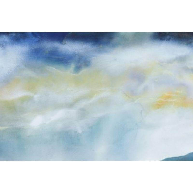 Peinture originale de paysage Golden Storm, Paysage, Peinture de Cornouailles - Bleu Landscape Painting par Nicola Wiehahn