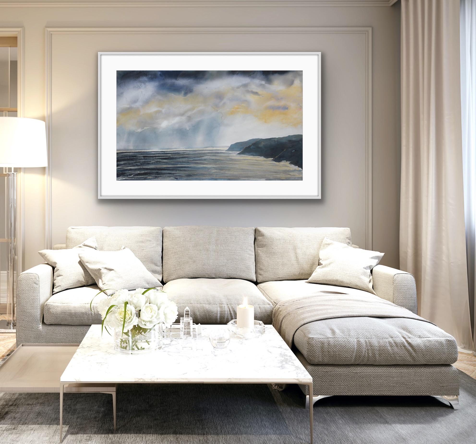 Peinture originale de paysage Golden Storm, Paysage, Peinture de Cornouailles 2