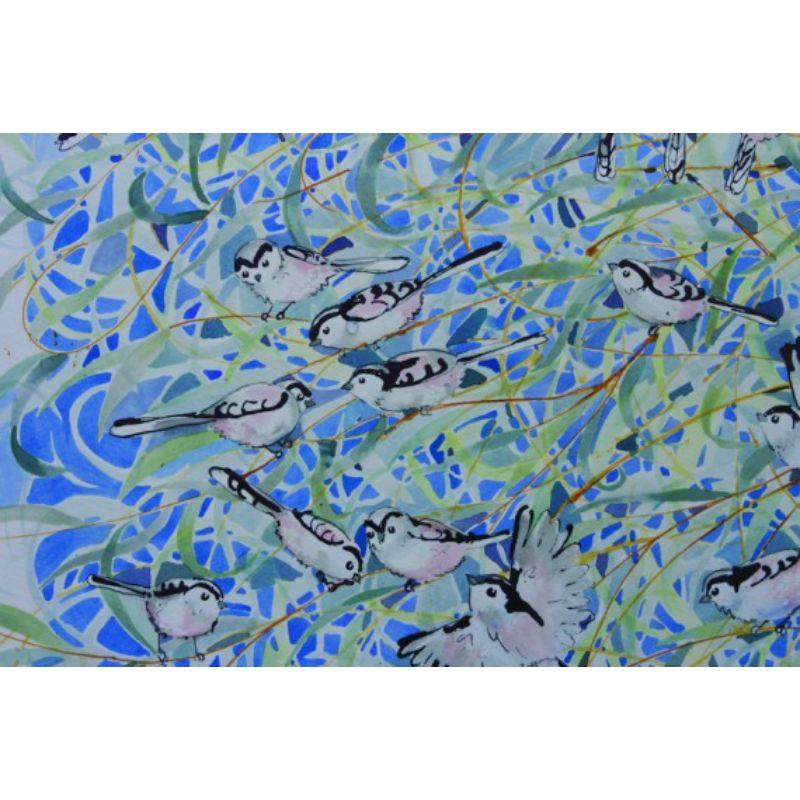 Long Tailed Tits in the Willow Mixed Media Painting by Nicola Wiehahn [2022] For Sale 3