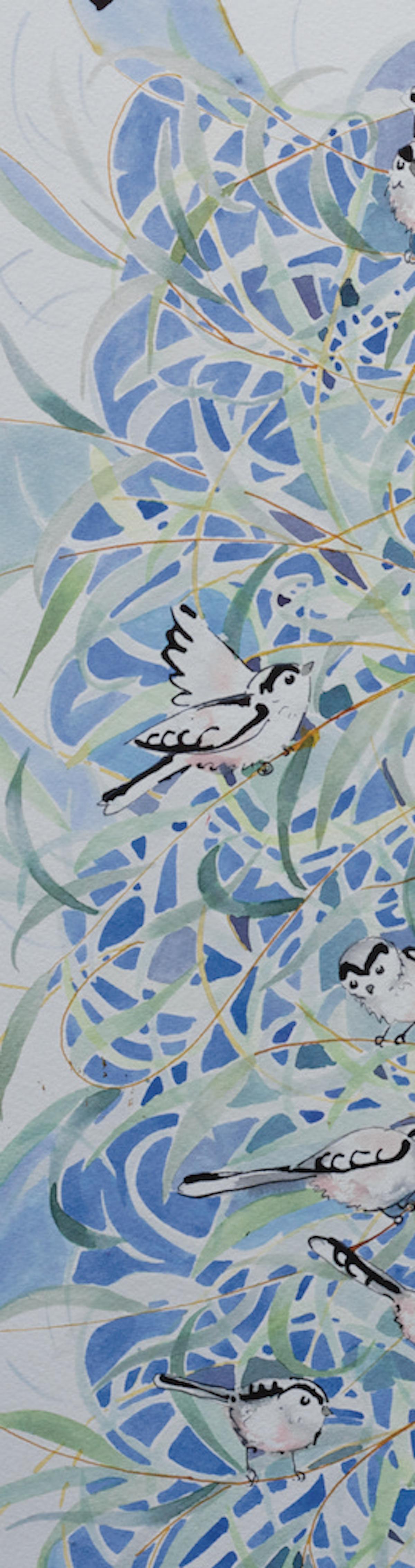 Long Tailed Tits in the Willow Mixed Media Painting by Nicola Wiehahn [2022] For Sale 4
