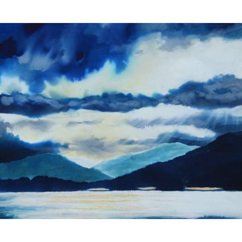 Rannock pools, Scotland by Nicola Wiehahn [2019]

Coming back home from Scotland, after rain suddenly the evening was still and light reflected in the water. Mainly blues and golds.

Additional information:
Original
Mixed media on heavy water colour