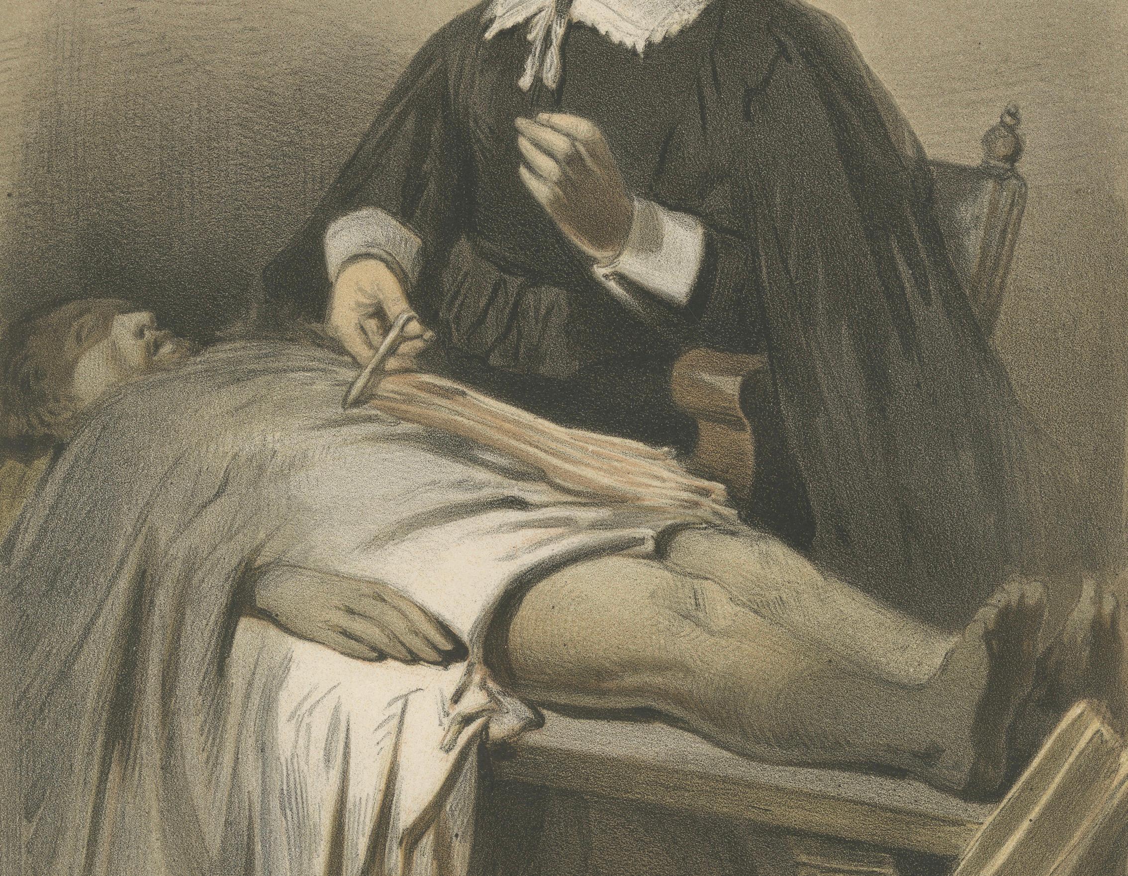 Nicolaas Tulp bei einer Sezierung - Handkolorierte Lithographie aus dem 19. im Zustand „Gut“ im Angebot in Langweer, NL