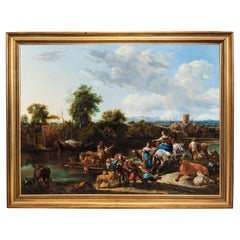 Nicolaes Berchem, "La travesía fluvial de los pastores con sus rebaños".