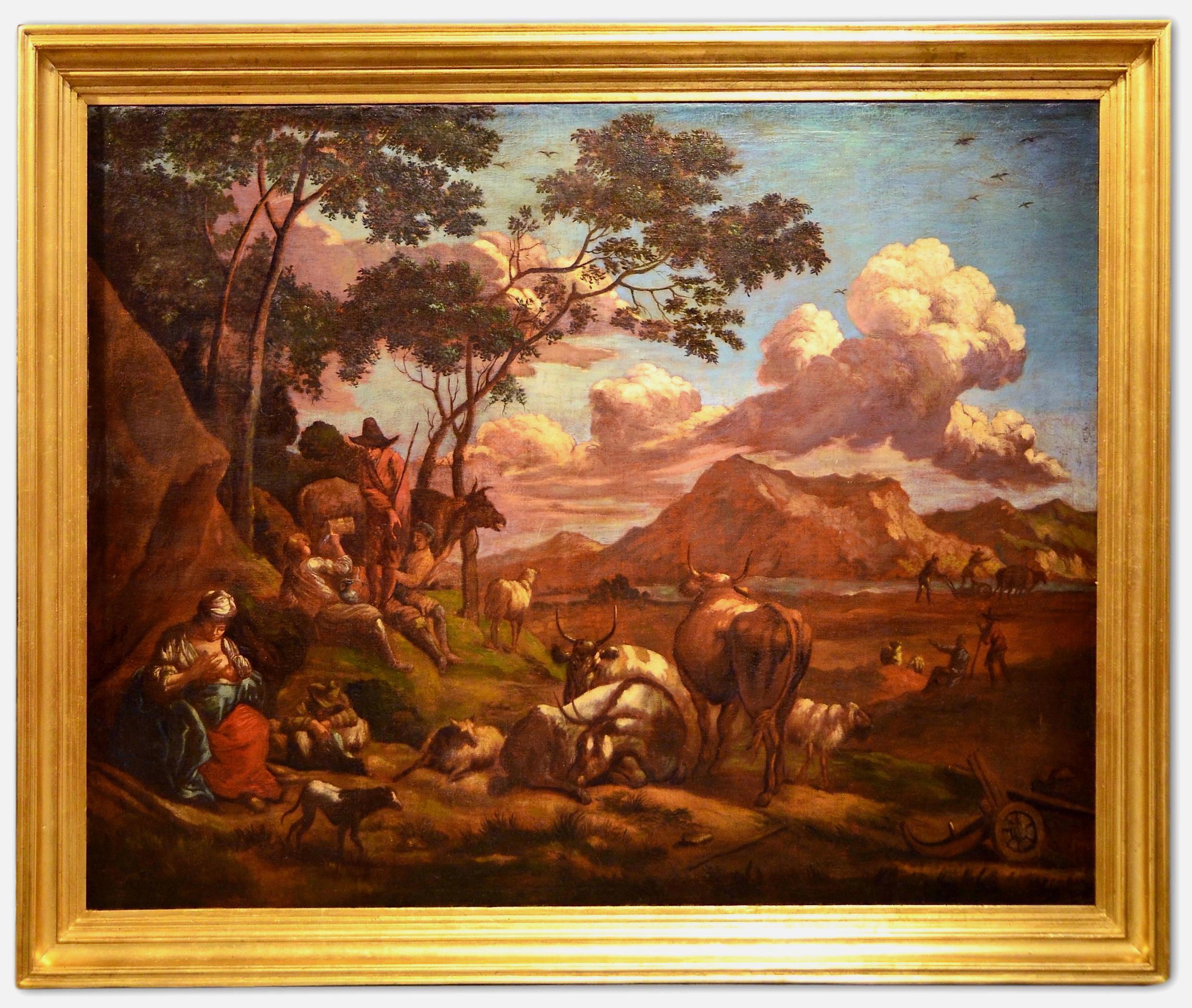 Landscape Italy Roma 17th Century Oil on canvas Paint Old master Quality Baroque - Painting by Nicolaes Berchem