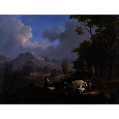 Peinture à l'huile Nicolaes Berchem (ancienne), paysage pastoral avec bétail