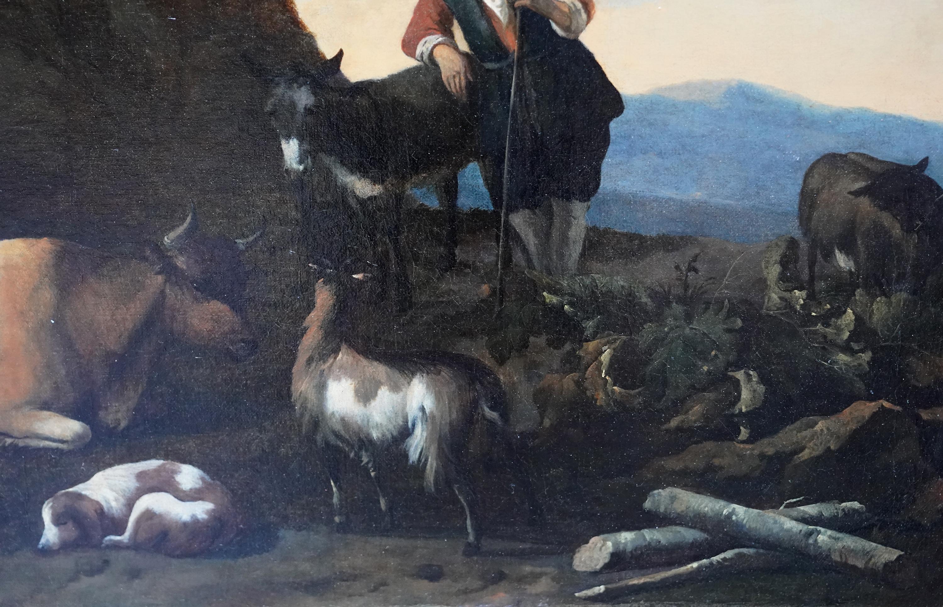 Hirte mit Tieren in Landschaft – niederländisches pastorales Ölgemälde eines alten Meisters  im Angebot 1