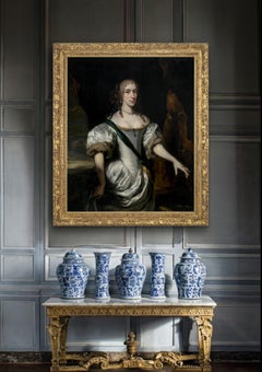 Retrato de una dama elegante con vestido de satén blanco, firmado y fechado en 1669 Maes