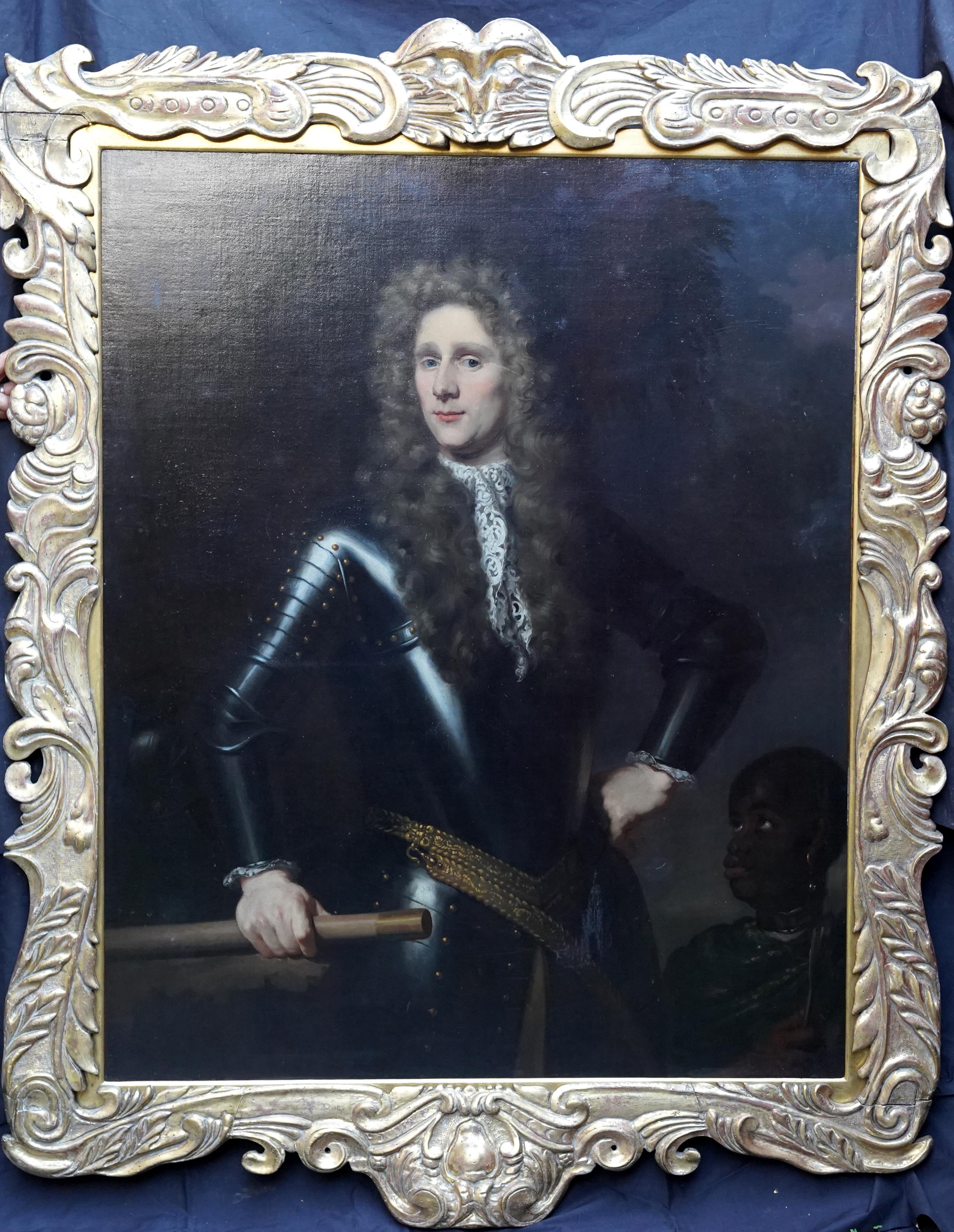 Portrait of Colonel Rupert Bridge in Armour with a Black Pageboy - Dutch 17thC For Sale 15