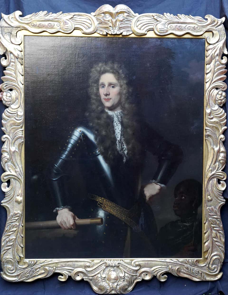 Portrait of Colonel Rupert Bridge in Armour with a Black Pageboy - Dutch 17thC