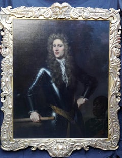 Portrait of Colonel Rupert Bridge in Armour with a Black Pageboy - Dutch 17thC