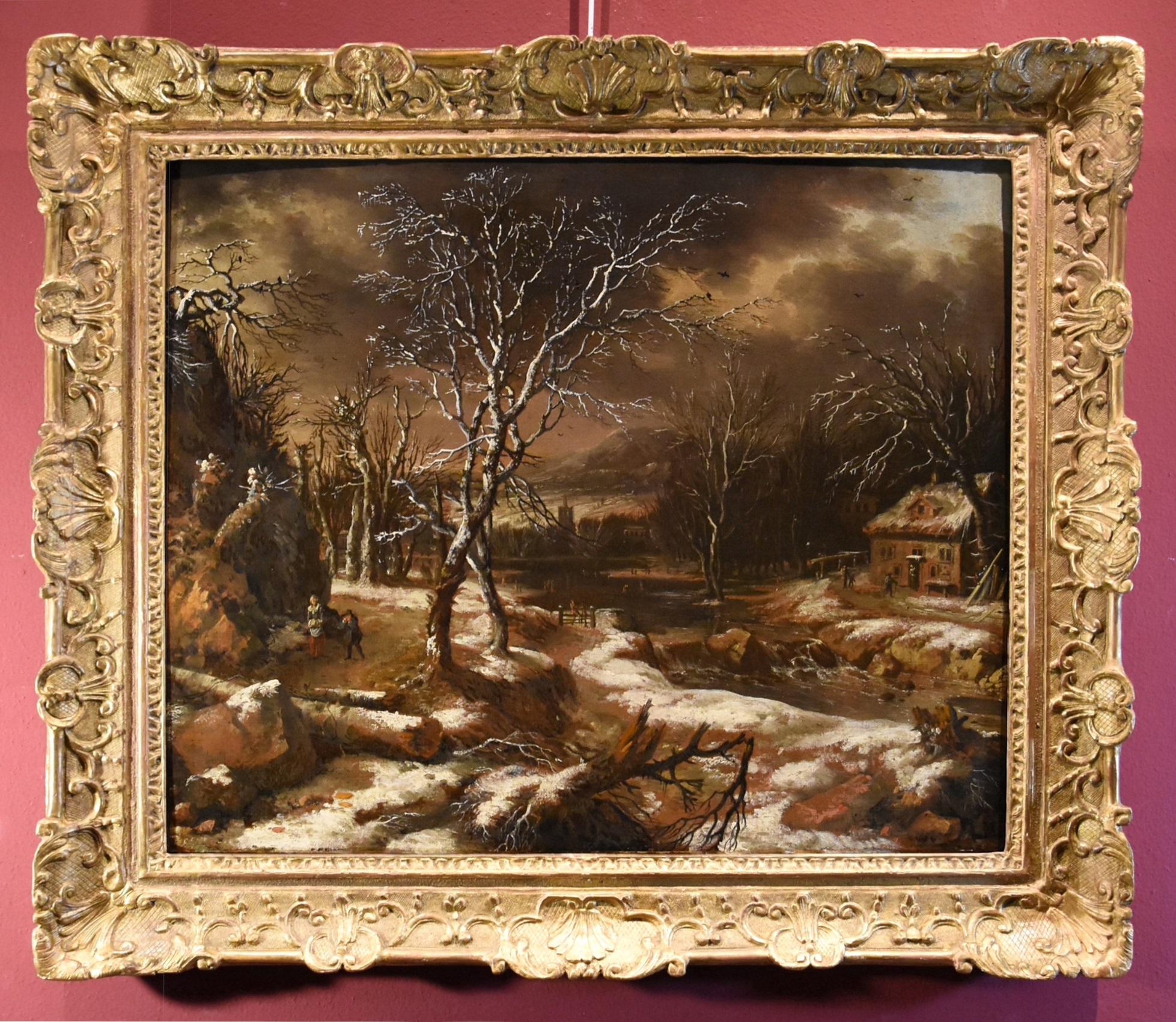Winter Landscape Molenaer Paint 17th Century Oil on canvas Old master Flemish - Painting by Nicolaes (or Claes) Molenaer (Haarlem c. 1630 - 1676)