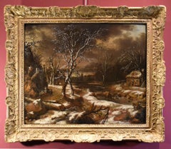 Antique Winter Landscape Molenaer Paint 17th Century Oil on canvas Old master Flemish