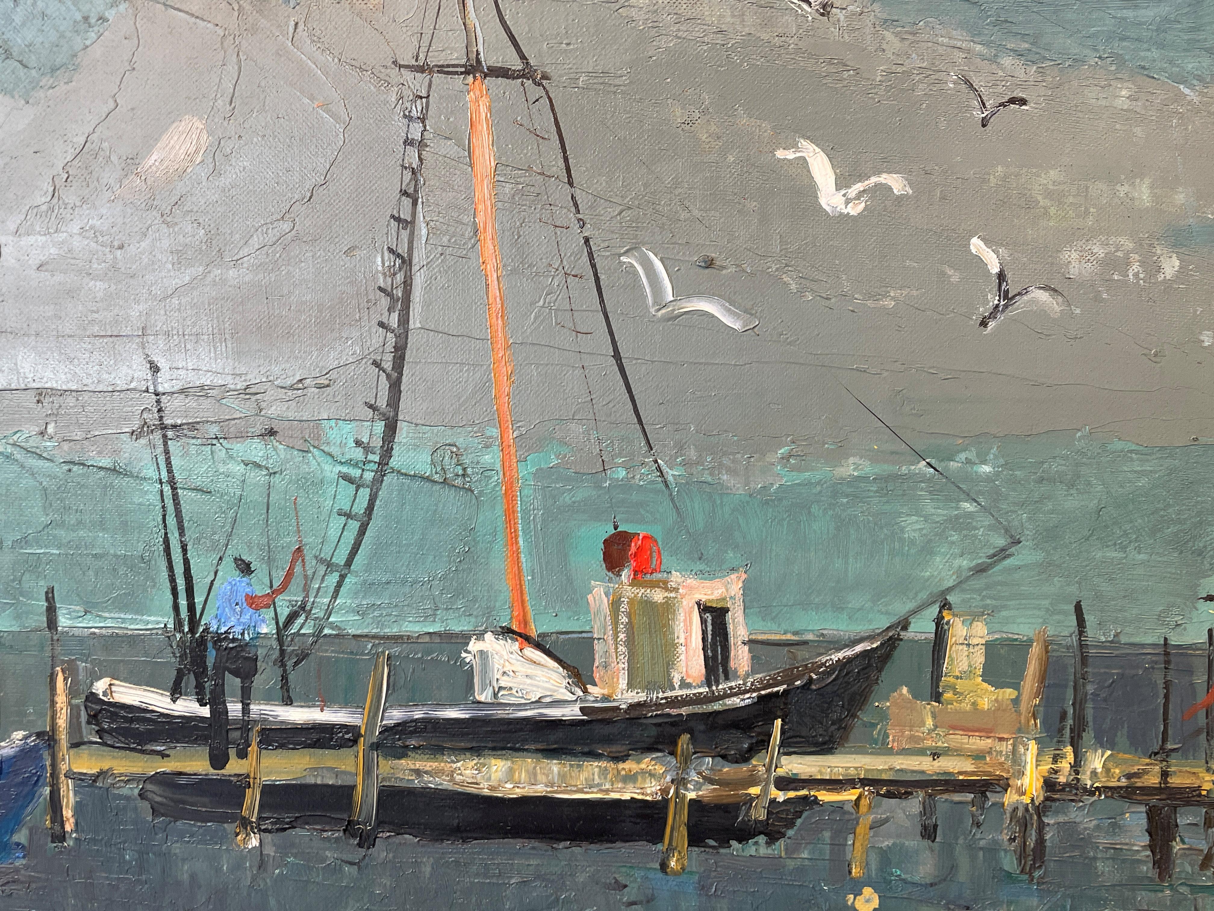 « Bateaux au chantier naval, Montauk » Nicolai Cikovsky, pêche de Long Island en vente 3