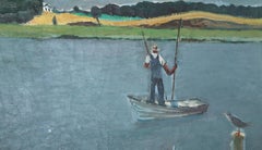 Fisherman on the River, Modern Art Oil Painting on Canvas by Nicolai Cikovsky